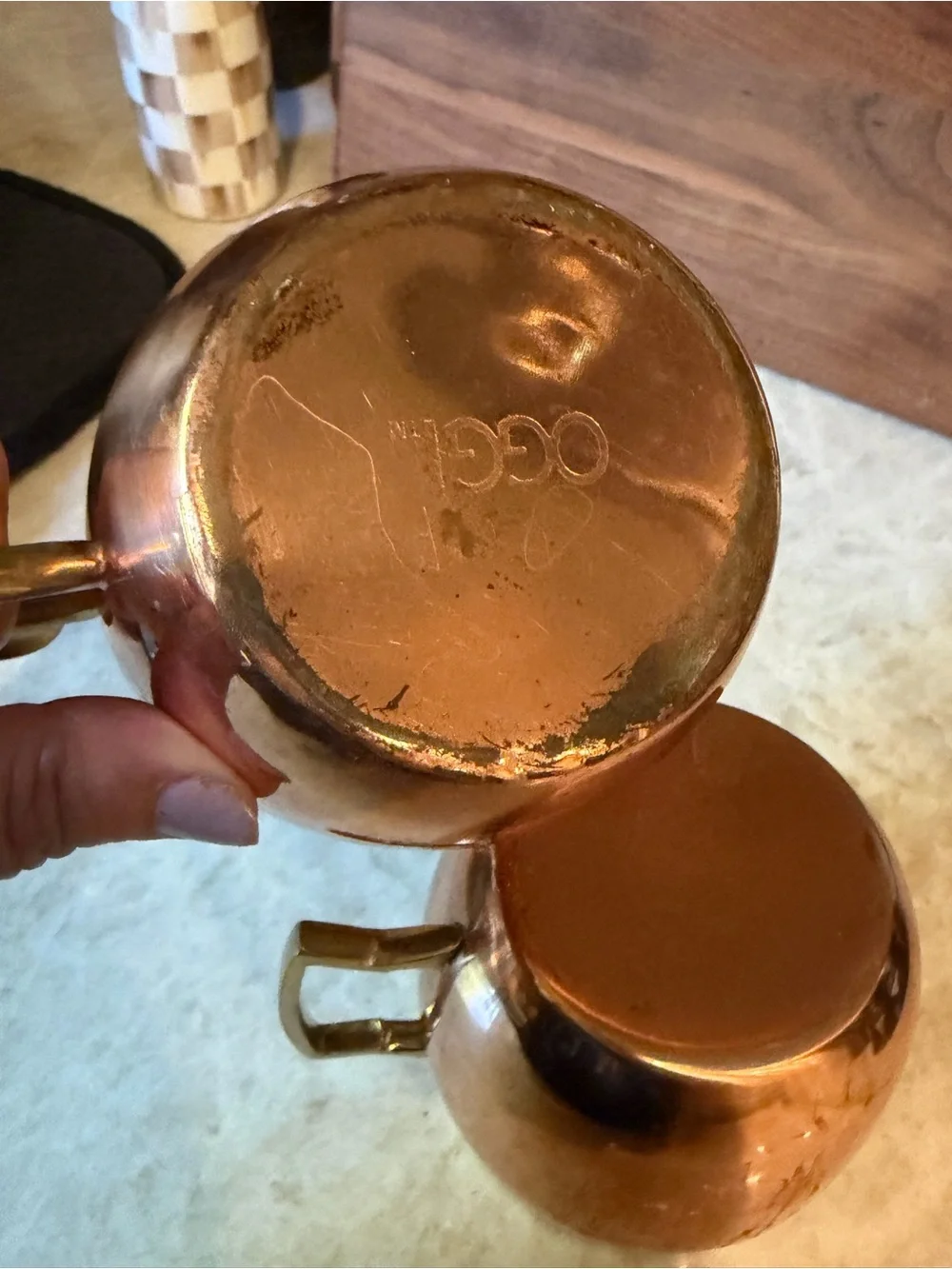 Set of two copper mule mugs